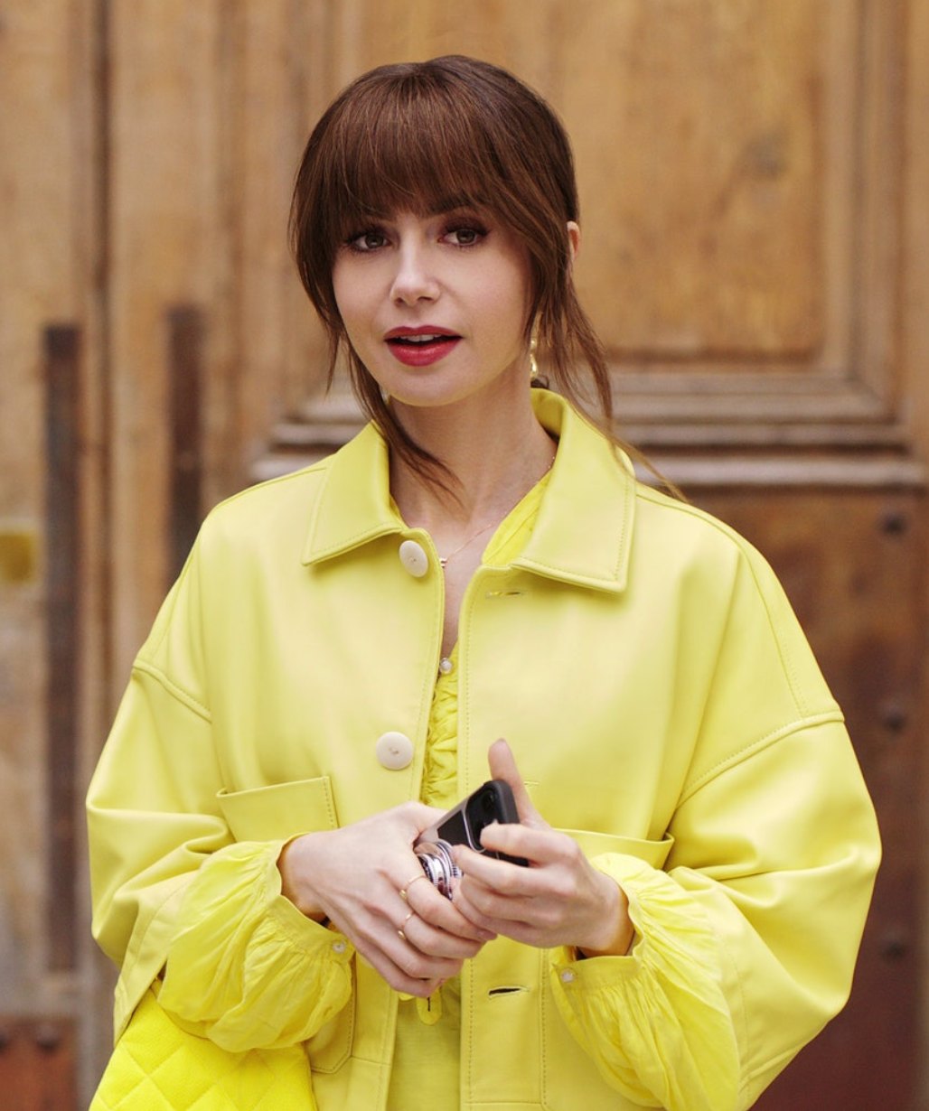 Emily In Paris S04 Lily Collins Yellow Leather Jacket