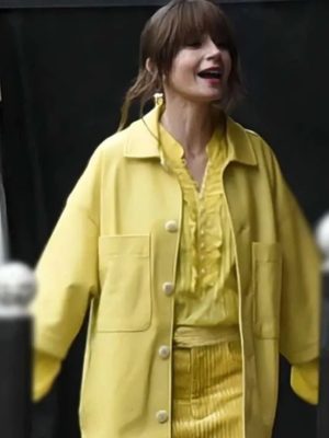 Emily In Paris S04 Lily Collins Yellow Leather Jacket