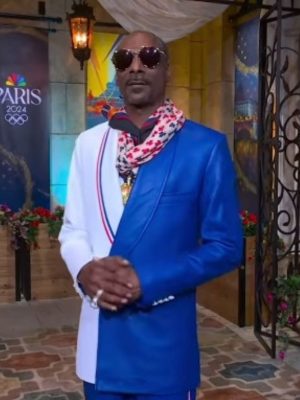 Snoop Dogg Paris Olympics Blue And White Leather Coat