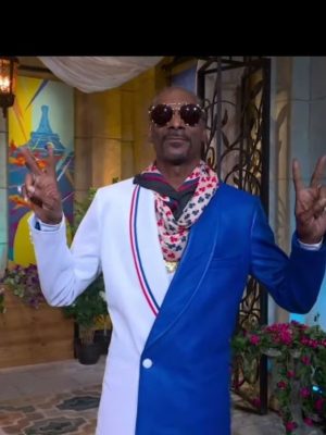 Snoop Dogg Paris Olympics Blue And White Leather Coat