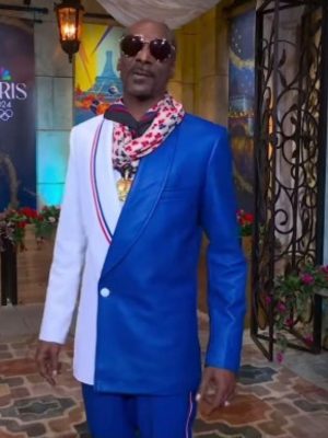 Snoop Dogg Paris Olympics Blue And White Leather Coat