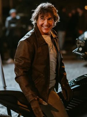 Tom Cruise Paris Olympics 2024 Closing Ceremony Distressed Brown Leather Jacket