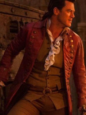 Luke Evans Beauty And The Beast Gaston Red Leather Coat