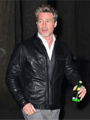 Brad Pitt Wolfs Black Leather Jacket