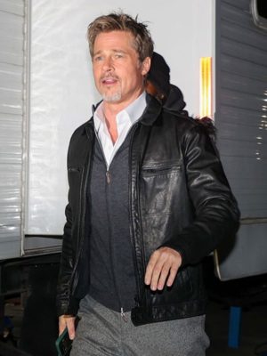 Brad Pitt Wolfs Black Leather Jacket