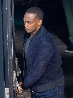Sam Wilson Captain America Brave New World 2025 Anthony Mackie Blue Bomber Suede Leather Jacket