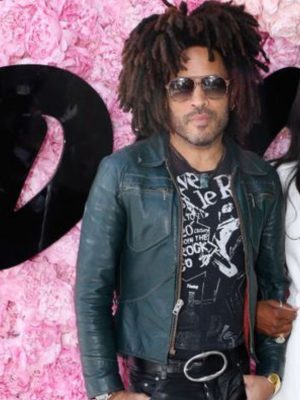Lenny Kravitz Dior Men Fashion Show Teal Blue Leather Jacket