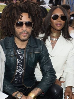 Lenny Kravitz Dior Men Fashion Show Teal Blue Leather Jacket