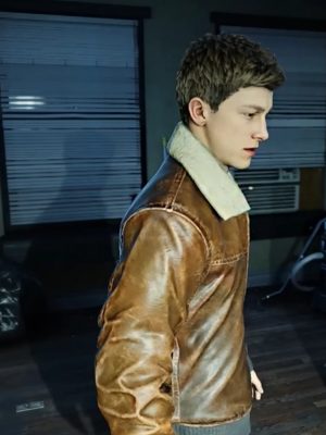 Marvel Spider-Man 2 Peter Parker Brown Leather Shearling Jacket