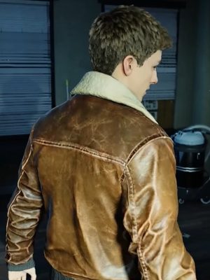 Marvel Spider-Man 2 Peter Parker Brown Leather Shearling Jacket