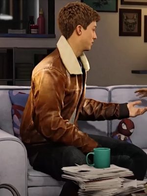 Marvel Spider-Man 2 Peter Parker Brown Leather Shearling Jacket