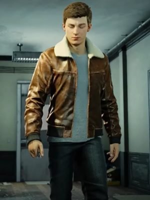 Marvel Spider-Man 2 Peter Parker Brown Leather Shearling Jacket