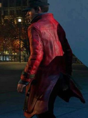 Watch Dogs Aiden Pearce Red Leather Trench Coat