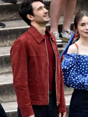 Emily In Paris S04 Marcello Red Suede Leather Jacket