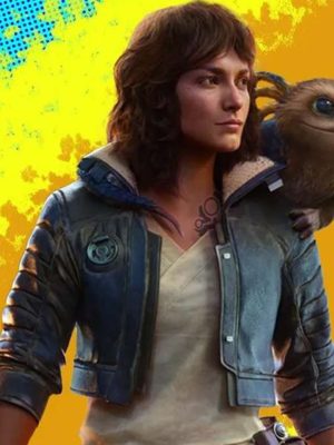 Kay Vess Star Wars Outlaws Blue Leather Shearling Jacket