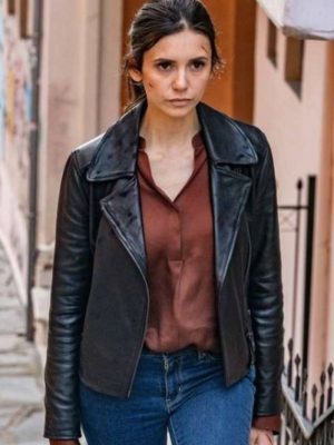 Kate The Bricklayer 2024 Nina Dobrev Black Leather Jacket