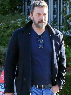 Ben Affleck Blue Wool Trench Coat