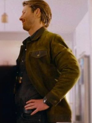 Glen Powell Hit Man 2024 Gary Johnson Green Suede Leather Jacket