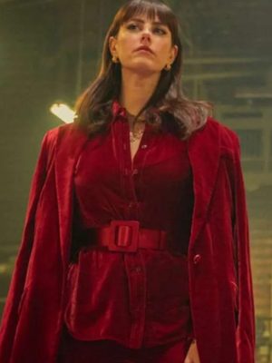 Kaya Scodelario The Gentlemen 2024 Susie Glass Red Velvet Blazer