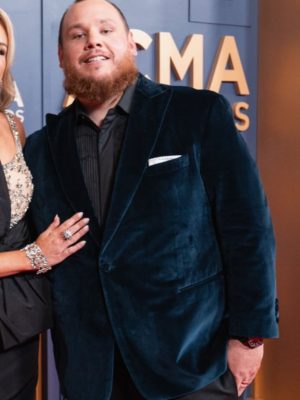 American Singer Luke Combs CM Awards 2024 Blue Velvet Blazer Coat