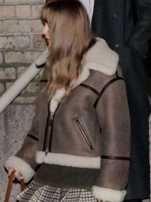 Taylor Swift NYC Street Style Brown Shearling Leather Jacket