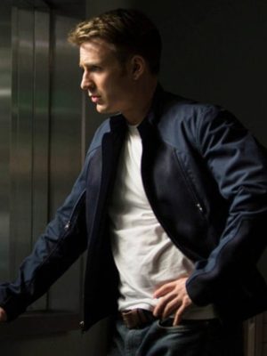Chris Evans Captain America The Winter Soldier Blue Suede Leather Jacket