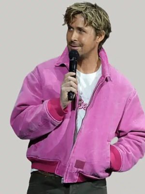 Cinemacon 2023 Ryan Gosling Pink Bomber Suede Leather Jacket