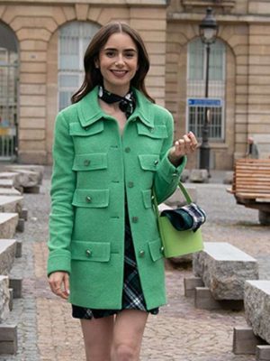 Lily Collins Emily In Paris S04 Emily Cooper Green Wool Coat