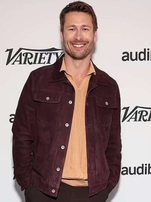 Glen Powell Hit Man 2024 Gary Johnson Movie Premiere Brown Suede Leather Jacket