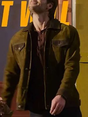 Glen Powell Hit Man 2024 Gary Johnson Green Suede Leather Jacket