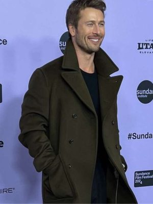 Glen Powell Hit Man 2024 Gary Johnson Movie Premiere Green Wool Peacoat