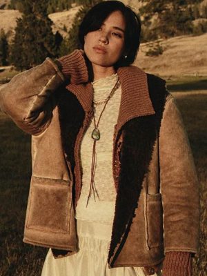 Kelsey Asbille Yellowstone Monica Dutton Brown Suede Leather Jacket