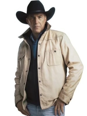 Kevin Costner Yellowstone S05 John Dutton White Cotton Jacket