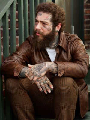 American Rapper Post Malone Brown Leather Coat Jacket