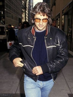 Richard Gere Retro Black Leather Bomber Jacket