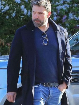 Ben Affleck Blue Wool Trench Coat