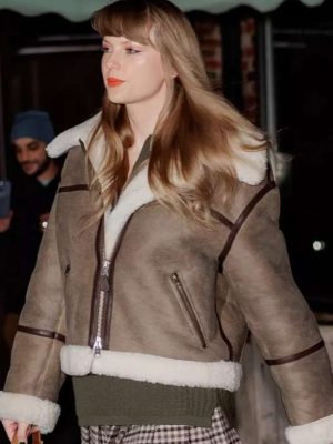 Taylor Swift NYC Street Style Brown Shearling Leather Jacket