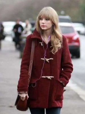 Taylor Swift NYCÂ Street Style Burgundy Wool Toggle Coat