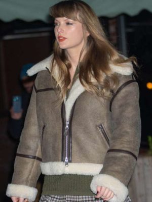 Taylor Swift NYC Street Style Brown Shearling Leather Jacket