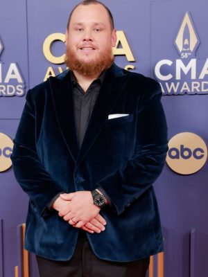 American Singer Luke Combs CM Awards 2024 Blue Velvet Blazer Coat