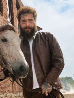 American Rapper Post Malone Brown Leather Coat Jacket
