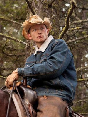 Jefferson White Yellowstone Jimmy Hurdstrom Blue Denim Shearling Jacket
