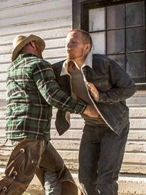 Jefferson White Yellowstone Jimmy Hurdstrom Blue Denim Shearling Jacket