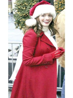 Anne Hathaway Christmas Red Wool Coat