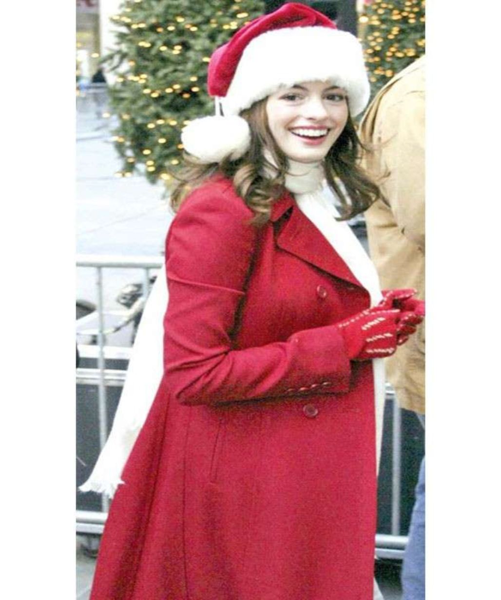 Anne Hathaway Christmas Red Wool Coat