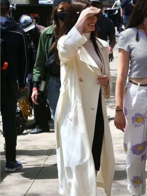 Anne Hathaway She Came To Me 2023 Patricia Off White Wool Trench Coat