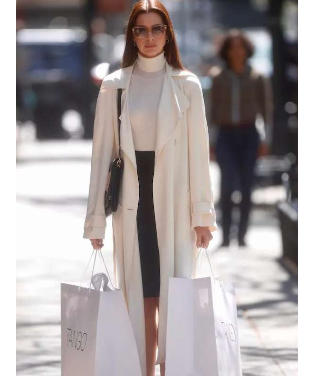 Anne Hathaway She Came To Me 2023 Patricia Off White Wool Trench Coat