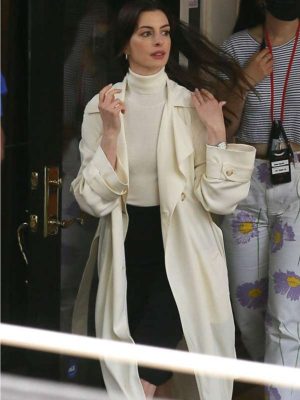 Anne Hathaway She Came To Me 2023 Patricia Off White Wool Trench Coat