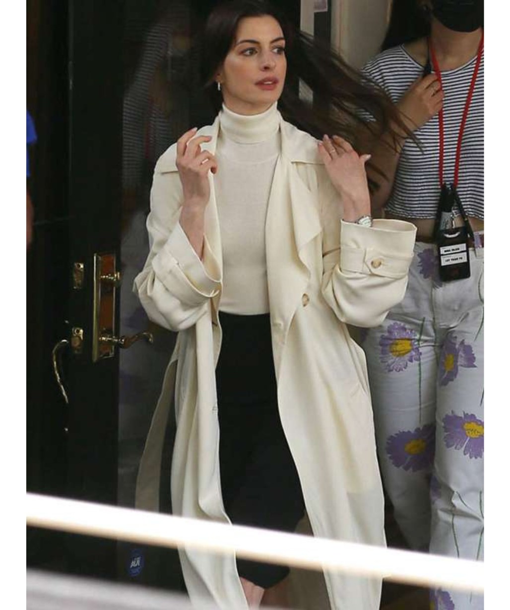 Anne Hathaway She Came To Me 2023 Patricia Off White Wool Trench Coat