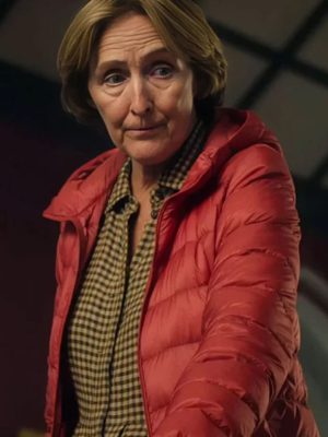 Angelica Muldoon Bad Sisters S02 Fiona Shaw Red Puffer Hooded Jacket